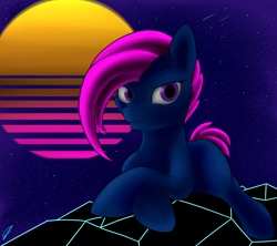 Size: 1720x1530 | Tagged: safe, artist:com3tfire, imported from derpibooru, oc, pony, 80s, abstract background, retrowave