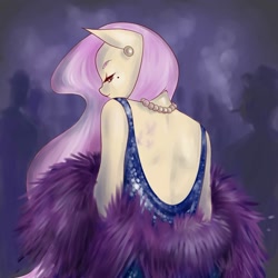 Size: 2000x2000 | Tagged: safe, artist:annaniderlanna, imported from derpibooru, fluttershy, anthro, alternative cutie mark placement, clothes, dress, ear piercing, female, jewelry, mare, necklace, pearl necklace, piercing, wingless, wingless anthro