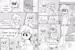 Size: 1959x1306 | Tagged: safe, artist:liaaqila, imported from derpibooru, pinkie pie, rainbow dash, human, comic:the rainbooms, :i, comic, converse, humanized, japanese reading order, monochrome, right to left, school, shoes, traditional art