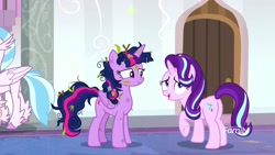 Size: 1920x1080 | Tagged: safe, imported from derpibooru, screencap, silverstream, starlight glimmer, twilight sparkle, alicorn, pony, a matter of principals, messy mane, twilight sparkle (alicorn)