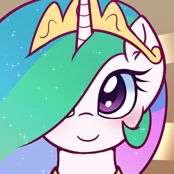 Size: 1000x1000 | Tagged: safe, artist:puetsua, imported from derpibooru, princess celestia, alicorn, pony, avatar, blushing, cute, cutelestia, female, hair over one eye, icon, looking at you, mare, smiling, solo