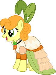 Size: 3000x4006 | Tagged: safe, artist:cloudy glow, artist:cloudyglow, imported from derpibooru, carrot top, golden harvest, earth pony, pony, .ai available, clothes, dress, female, gameloft, mare, mobile game, open mouth, simple background, solo, transparent background, vector