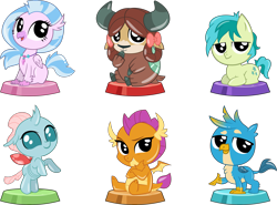 Size: 4769x3535 | Tagged: safe, artist:phucknuckl, imported from derpibooru, part of a set, gallus, ocellus, sandbar, silverstream, smolder, yona, changedling, changeling, classical hippogriff, dragon, earth pony, griffon, hippogriff, pony, yak, my little pocket ponies, my little pony pocket ponies, season 8, cute, diaocelles, diastreamies, dragoness, female, gallabetes, male, sandabetes, simple background, smolderbetes, student six, transparent background, weapons-grade cute, yonadorable