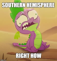 Size: 500x535 | Tagged: safe, edit, edited screencap, imported from derpibooru, screencap, spike, dragon, my little pony: the movie, claws, cropped, faic, majestic as fuck, male, meme, misspelling, right now, solo, sweat, tail