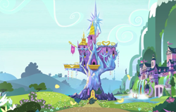 Size: 1133x720 | Tagged: safe, imported from derpibooru, screencap, ail-icorn, spoiler:interseason shorts, building, castle, location, no pony, scenery, school, school of friendship, twilight's castle, waterfall