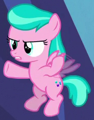 Size: 184x236 | Tagged: safe, imported from derpibooru, screencap, aquamarine, pegasus, pony, fame and misfortune, cropped, female, filly, flying, race swap, solo