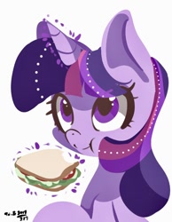 Size: 700x900 | Tagged: safe, artist:tohupo, imported from derpibooru, twilight sparkle, pony, eating, female, food, mare, sandwich, solo