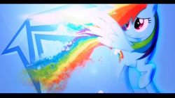 Size: 1192x670 | Tagged: safe, artist:eytosh, artist:finaglerific, edit, imported from derpibooru, rainbow dash, pegasus, pony, abstract background, female, mare, raised hoof, solo, wallpaper, wallpaper edit