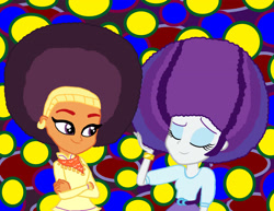 Size: 3300x2550 | Tagged: safe, artist:bigpurplemuppet99, artist:ktd1993, artist:thebarsection, imported from derpibooru, rarity, saffron masala, equestria girls, afro, alternate hairstyle, female, lesbian, raffron, shipping