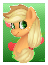 Size: 1280x1746 | Tagged: safe, artist:pearl-ized, imported from derpibooru, applejack, pony, apple eyes, bust, colored pupils, cute, cutie mark background, female, jackabetes, portrait, solo, wingding eyes