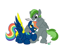 Size: 1500x1226 | Tagged: safe, artist:prettykitty, artist:zillford, imported from derpibooru, oc, oc only, oc:forest rain, oc:starborne, pegasus, pony, duo, female, noogie, simple background, smiling, transparent background