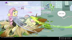 Size: 1500x837 | Tagged: safe, artist:cosmalumi, artist:its-gloomy, imported from derpibooru, fluttershy, pegasus, pony, tumblr:ask queen moon, blade, female, hoof blades, hoof shoes, magic, mare, sword, telekinesis, weapon