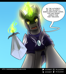 Size: 750x837 | Tagged: safe, artist:cosmalumi, artist:its-gloomy, imported from derpibooru, oc, oc only, oc:fenix, pony, unicorn, tumblr:ask queen moon, armor, glowing horn, irony, magic, night guard, solo, sword, telekinesis, weapon