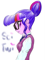 Size: 688x917 | Tagged: safe, artist:xjleiu, imported from derpibooru, sci-twi, twilight sparkle, equestria girls, clothes, female, glasses, simple background, solo, white background