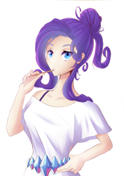 Size: 1351x1912 | Tagged: safe, artist:patty-plmh, imported from derpibooru, rarity, human, clothes, female, humanized, simple background, solo