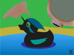 Size: 1280x961 | Tagged: safe, artist:101dsz, artist:wheatley r.h., imported from derpibooru, queen chrysalis, helmet, implied chrysalis, lake, rubber duck, scuba, scuba gear, single panel, vector, water, watermark