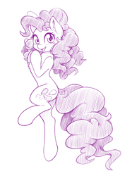 Size: 748x1000 | Tagged: safe, artist:dstears, imported from derpibooru, pinkie pie, earth pony, pony, bipedal, cute, diapinkes, female, looking at you, mare, monochrome, open mouth, simple background, solo, white background