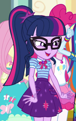 Size: 677x1077 | Tagged: safe, imported from derpibooru, fluttershy, pinkie pie, rainbow dash, sci-twi, twilight sparkle, equestria girls, equestria girls series, schedule swap, spoiler:eqg series (season 2), clothes, cute, faic, geode of sugar bombs, geode of telekinesis, glasses, magical geodes, offscreen character, ponytail, skirt, twiabetes