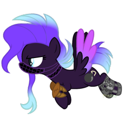 Size: 1800x1800 | Tagged: safe, artist:ponkus, imported from derpibooru, oc, oc only, oc:rad blast, pegasus, pony, fallout equestria, angry, choker, colored wings, face mask, female, knee pads, mare, power hoof, solo