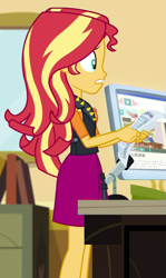 Size: 605x1017 | Tagged: safe, imported from derpibooru, screencap, sunset shimmer, equestria girls, schedule swap, celestia's office, cropped, female, geode of empathy, magical geodes, solo