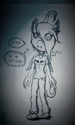 Size: 480x800 | Tagged: safe, artist:ianmata1998, imported from derpibooru, oc, oc:rito, anthro, pegasus, choker, derp, drawing, face, joke, monochrome, solo, spiked choker, traditional art