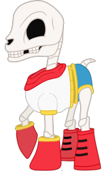 Size: 1900x3100 | Tagged: safe, artist:maxter-advance, imported from derpibooru, pony, skeleton pony, bone, boots, clothes, crossover, papyrus (undertale), ponified, scarf, shoes, skeleton, skull, solo, undertale