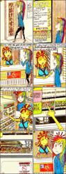 Size: 1175x3097 | Tagged: safe, artist:meiyeezhu, imported from derpibooru, rainbow dash, sunset shimmer, human, equestria girls, anime, clothes, coin, comic, converse, door, eyeshadow, food, hair bun, humanized, jacket, kimono (clothing), machine, makeup, menu, old master q, parody, plate, reference, restaurant, shoes, sign, smiling, sunset sushi, surprised, sushi, traditional art, vending machine