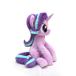 Size: 1280x1280 | Tagged: safe, artist:nekokevin, imported from derpibooru, starlight glimmer, pony, unicorn, series:nekokevin's glimmy, female, irl, mare, photo, plushie, side view, simple background, sitting, smiling, solo, watermark, white background