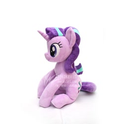 Size: 1280x1280 | Tagged: safe, artist:nekokevin, imported from derpibooru, starlight glimmer, pony, unicorn, series:nekokevin's glimmy, female, irl, mare, photo, plushie, side view, simple background, sitting, smiling, solo, watermark, white background