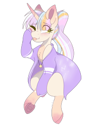 Size: 3072x4096 | Tagged: safe, artist:missclaypony, imported from derpibooru, oc, oc only, oc:radiant heart, pony, unicorn, clothes, female, mare, one eye closed, simple background, solo, transparent background, wink