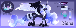 Size: 5657x2100 | Tagged: safe, artist:sugaryicecreammlp, imported from derpibooru, oc, oc only, oc:diana, alicorn, pony, female, mare, previous generation, reference sheet, solo, unshorn fetlocks