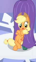 Size: 295x497 | Tagged: safe, imported from derpibooru, screencap, applejack, earth pony, pony, the crystal empire, applejack's hat, bipedal, bipedal leaning, cool, cowboy hat, cropped, crossed arms, crossed hooves, cute, female, hat, jackabetes, leaning, mare, open mouth, smiling