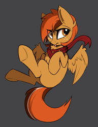 Size: 1605x2082 | Tagged: safe, artist:beardie, imported from derpibooru, oc, oc only, oc:tigers eye, pegasus, pony, clothes, female, filly, freckles, gray background, scarf, simple background, wings