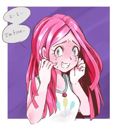 Size: 979x1045 | Tagged: safe, artist:hobilo, imported from derpibooru, pinkie pie, equestria girls, equestria girls series, blushing, clothes, crying, female, looking at you, lying, pinkamena diane pie, sad, smiling, solo