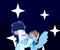 Size: 804x671 | Tagged: safe, artist:gol5delion, imported from derpibooru, rainbow dash, soarin', pony, blushing, blushing ears, blushing profusely, ear blush, female, kissing, male, shipping, soarindash, straight