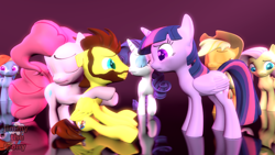 Size: 1280x720 | Tagged: safe, artist:sky chaser, imported from derpibooru, applejack, fluttershy, pinkie pie, rainbow dash, rarity, twilight sparkle, oc, oc:sky chaser, alicorn, earth pony, pegasus, pony, unicorn, spoiler:s09, 3d, beard, canon x oc, facial hair, female, hug, mane six, mare, sad, source filmmaker, twilight sparkle (alicorn)