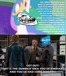 Size: 1067x1230 | Tagged: safe, imported from derpibooru, princess celestia, alicorn, season 9, spoiler:s09, caption, drama, hasbro, hasbro logo, image macro, implied lauren faust, j. jonah jameson, meme, op is a duck, op is trying to start shit, op isn't even trying anymore, op was right, princess trollestia, spider-man, spider-man 3, text, troll, trollestia, trollface, trolling