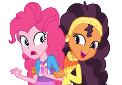 Size: 1291x902 | Tagged: safe, artist:bigpurplemuppet99, artist:firefly-bases, edit, imported from derpibooru, pinkie pie, saffron masala, equestria girls, base used, equestria girls-ified, female, lesbian, saffronpie, shipping