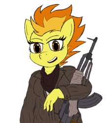 Size: 1125x1301 | Tagged: safe, artist:insecureflaky, imported from derpibooru, spitfire, anthro, ace combat, ace combat zero, female, gun, rifle, simple background, solo, solo wing pixy, transparent background, weapon