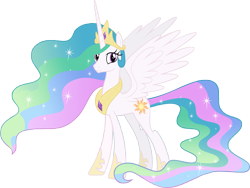 Size: 8239x6196 | Tagged: safe, artist:andoanimalia, imported from derpibooru, princess celestia, alicorn, pony, absurd resolution, ethereal mane, female, looking at you, mare, simple background, smiling, solo, starry mane, transparent background