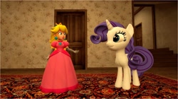 Size: 1600x899 | Tagged: safe, artist:daniotheman, imported from derpibooru, rarity, human, unicorn, 3d, crossover, gmod, nintendo, princess peach, raripeach, super mario bros.