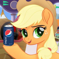 Size: 465x465 | Tagged: safe, edit, edited screencap, imported from derpibooru, screencap, applejack, earth pony, pony, my little pony: the movie, bepis, can, cropped, drink, female, freckles, holding, hoof hold, mare, meme, pepsi, soda, solo focus