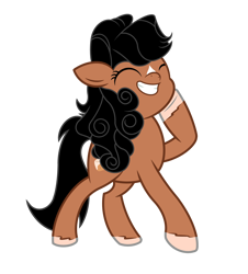 Size: 2400x2650 | Tagged: safe, artist:pizzamovies, imported from derpibooru, oc, oc only, oc:huniebuns, earth pony, pony, cinnamon bun, cutie mark, eyes closed, female, food, raised hoof, simple background, smiling, solo