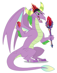 Size: 797x1024 | Tagged: safe, edit, imported from derpibooru, vector edit, gaius (dragon), spike, dragon, 1000 hours in paint.net, bloodstone scepter, dragon crown, dragon lord, gaius, male, palette swap, recolor, simple background, solo, transparent background, vector, winged spike, wings