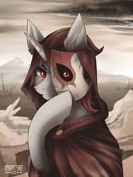 Size: 3000x4000 | Tagged: safe, artist:sparklyon3, imported from derpibooru, oc, oc only, pony, unicorn, bust, cloak, clothes, commission, desert, male, mask, portrait, rcf community, solo