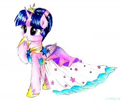 Size: 1888x1570 | Tagged: safe, artist:liaaqila, imported from derpibooru, twilight sparkle, alicorn, pony, clothes, crown, cute, dress, female, jewelry, mare, regalia, simple background, solo, traditional art, twiabetes, twilight sparkle (alicorn), white background
