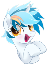 Size: 505x672 | Tagged: safe, artist:prince-lionel, imported from derpibooru, oc, oc only, oc:skyforge, pony, unicorn, blushing, bust, cute, female, mare, movie accurate, open mouth, solo
