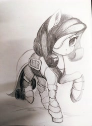 Size: 2737x3729 | Tagged: safe, artist:ponsce, imported from derpibooru, earth pony, pony, armor, beatrix, eyepatch, female, final fantasy, final fantasy ix, mare, monochrome, ponified, solo, traditional art
