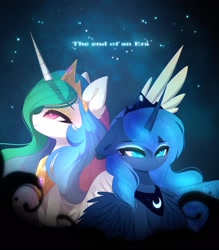 Size: 1800x2059 | Tagged: safe, artist:magnaluna, imported from derpibooru, princess celestia, princess luna, alicorn, pony, season 9, chest fluff, colored pupils, cute, cutelestia, duo, eyebrows, eyebrows visible through hair, female, heart eyes, lunabetes, mare, profile, royal sisters, siblings, sisters, teary eyes, wingding eyes
