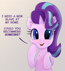 Size: 2225x2443 | Tagged: safe, alternate version, artist:xbi, derpibooru exclusive, imported from derpibooru, starlight glimmer, pony, unicorn, adoracreepy, bipedal, bronybait, bust, cheek fluff, cheek squish, chest fluff, colored pupils, creepy, cute, dialogue, ear fluff, female, fluffy, glimmerbetes, gradient background, gray background, leg fluff, looking at you, mare, open mouth, pure unfiltered evil, simple background, smiling, solo, squishy cheeks, talking to viewer, touching face